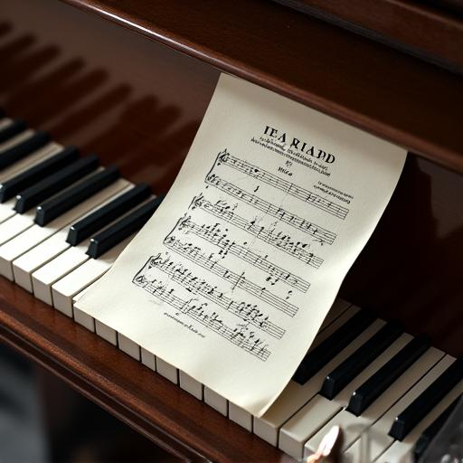 A handwritten musical score on a grand piano.